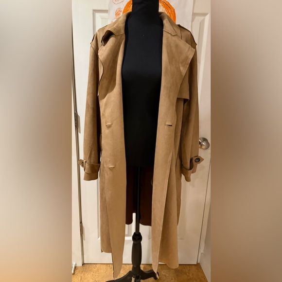 New Truth By Republic Elegant Tan Faux Suede Trench Coat Women's Size Medium - Picture 14 of 16